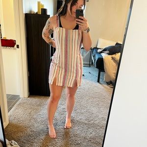 Striped peach and magenta dress